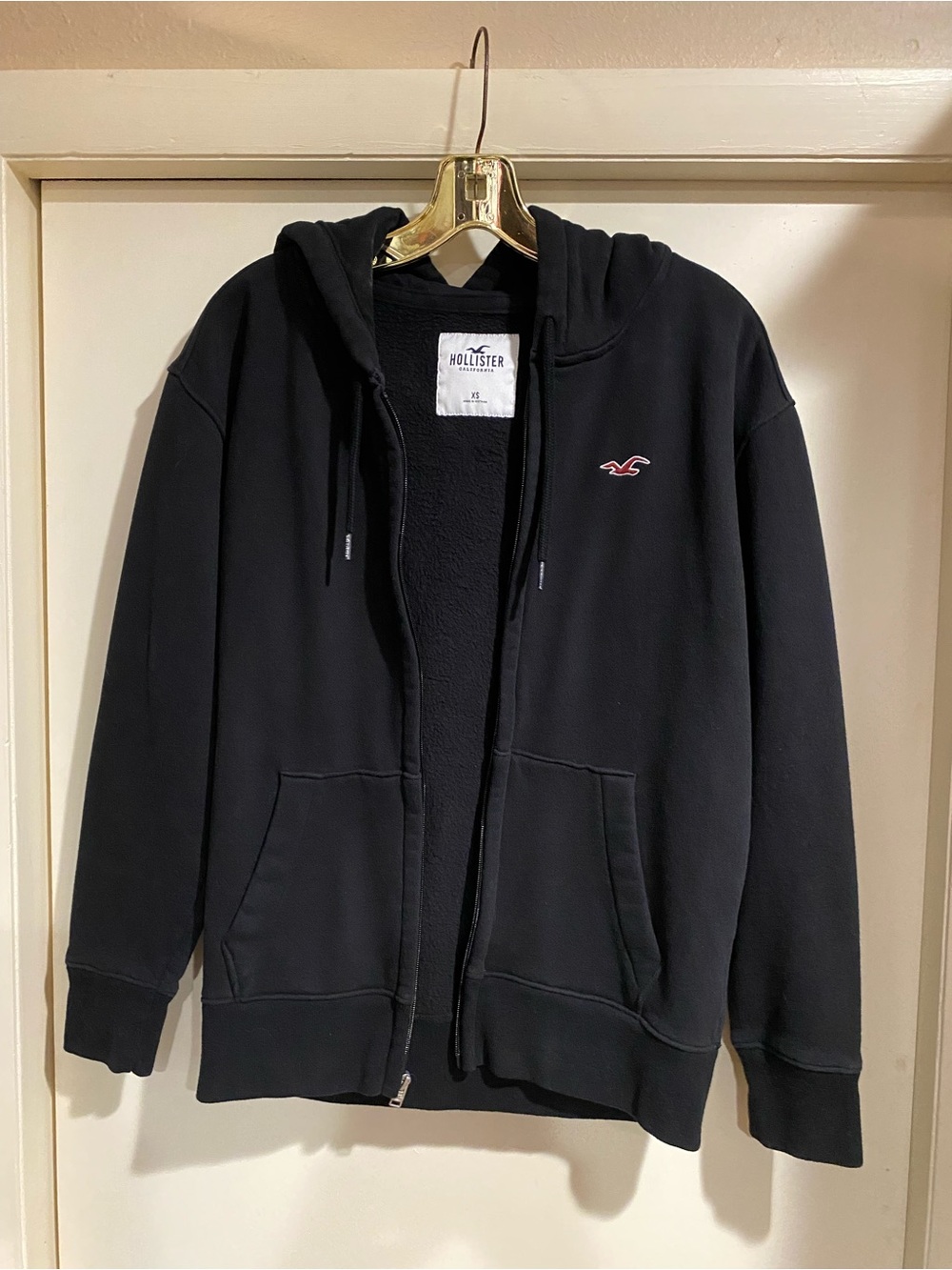 Hollister Black Zip Hoodie with Pink Logo Accent